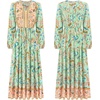 image:imageRVivimos Womens Long Sleeve Cotton VNeck Button Up Floral Print Boho Flowy Midi DressesAqua