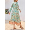 image:imageRVivimos Womens Long Sleeve Cotton VNeck Button Up Floral Print Boho Flowy Midi DressesAqua