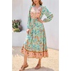 image:imageRVivimos Womens Long Sleeve Cotton VNeck Button Up Floral Print Boho Flowy Midi DressesAqua