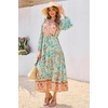 image:imageRVivimos Womens Long Sleeve Cotton VNeck Button Up Floral Print Boho Flowy Midi DressesAqua