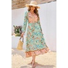 image:imageRVivimos Womens Long Sleeve Cotton VNeck Button Up Floral Print Boho Flowy Midi DressesAqua