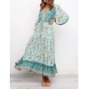 image:imageRVivimos Womens Long Sleeve Cotton VNeck Button Up Floral Print Boho Flowy Midi DressesGreen