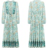 image:imageRVivimos Womens Long Sleeve Cotton VNeck Button Up Floral Print Boho Flowy Midi DressesGreen