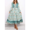 image:imageRVivimos Womens Long Sleeve Cotton VNeck Button Up Floral Print Boho Flowy Midi DressesGreen