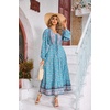 image:imageRVivimos Womens Long Sleeve Cotton VNeck Button Up Floral Print Boho Flowy Midi DressesHazeblue