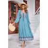 image:imageRVivimos Womens Long Sleeve Cotton VNeck Button Up Floral Print Boho Flowy Midi DressesHazeblue