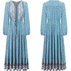 image:imageRVivimos Womens Long Sleeve Cotton VNeck Button Up Floral Print Boho Flowy Midi DressesHazeblue