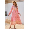 image:imageRVivimos Womens Long Sleeve Cotton VNeck Button Up Floral Print Boho Flowy Midi DressesLightpink
