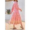 image:imageRVivimos Womens Long Sleeve Cotton VNeck Button Up Floral Print Boho Flowy Midi DressesLightpink