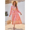 image:imageRVivimos Womens Long Sleeve Cotton VNeck Button Up Floral Print Boho Flowy Midi DressesLightpink