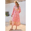 image:imageRVivimos Womens Long Sleeve Cotton VNeck Button Up Floral Print Boho Flowy Midi DressesLightpink