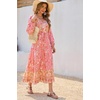 image:imageRVivimos Womens Long Sleeve Cotton VNeck Button Up Floral Print Boho Flowy Midi DressesLightpink