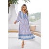 image:imageRVivimos Womens Long Sleeve Cotton VNeck Button Up Floral Print Boho Flowy Midi DressesPaleblue