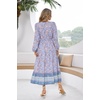 image:imageRVivimos Womens Long Sleeve Cotton VNeck Button Up Floral Print Boho Flowy Midi DressesPaleblue