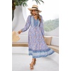 image:imageRVivimos Womens Long Sleeve Cotton VNeck Button Up Floral Print Boho Flowy Midi DressesPaleblue