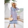 image:imageRVivimos Womens Long Sleeve Cotton VNeck Button Up Floral Print Boho Flowy Midi DressesPaleblue