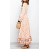 image:imageRVivimos Womens Long Sleeve Cotton VNeck Button Up Floral Print Boho Flowy Midi DressesPeach