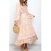 image:imageRVivimos Womens Long Sleeve Cotton VNeck Button Up Floral Print Boho Flowy Midi DressesPeach