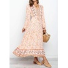image:imageRVivimos Womens Long Sleeve Cotton VNeck Button Up Floral Print Boho Flowy Midi DressesPeach