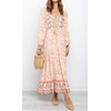 image:imageRVivimos Womens Long Sleeve Cotton VNeck Button Up Floral Print Boho Flowy Midi DressesPeach