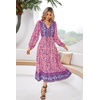 image:imageRVivimos Womens Long Sleeve Cotton VNeck Button Up Floral Print Boho Flowy Midi DressesPeachpink