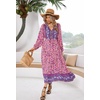 image:imageRVivimos Womens Long Sleeve Cotton VNeck Button Up Floral Print Boho Flowy Midi DressesPeachpink
