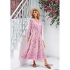 image:imageRVivimos Womens Long Sleeve Cotton VNeck Button Up Floral Print Boho Flowy Midi DressesPink2