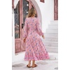 image:imageRVivimos Womens Long Sleeve Cotton VNeck Button Up Floral Print Boho Flowy Midi DressesPink2