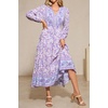 image:imageRVivimos Womens Long Sleeve Cotton VNeck Button Up Floral Print Boho Flowy Midi DressesPurple