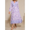 image:imageRVivimos Womens Long Sleeve Cotton VNeck Button Up Floral Print Boho Flowy Midi DressesPurple
