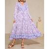 image:imageRVivimos Womens Long Sleeve Cotton VNeck Button Up Floral Print Boho Flowy Midi DressesPurple
