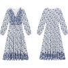 image:imageRVivimos Womens Long Sleeve Cotton VNeck Button Up Floral Print Boho Flowy Midi DressesWhiteblue