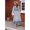 image:imageRVivimos Womens Long Sleeve Cotton VNeck Button Up Floral Print Boho Flowy Midi DressesWhiteblue