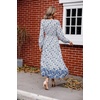 image:imageRVivimos Womens Long Sleeve Cotton VNeck Button Up Floral Print Boho Flowy Midi DressesWhiteblue