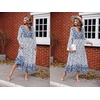 image:imageRVivimos Womens Long Sleeve Cotton VNeck Button Up Floral Print Boho Flowy Midi DressesWhiteblue