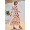 image:imageRVivimos Womens Long Sleeve Cotton VNeck Button Up Floral Print Boho Flowy Midi DressesWhitedusrypink