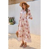 image:imageRVivimos Womens Long Sleeve Cotton VNeck Button Up Floral Print Boho Flowy Midi DressesWhitedusrypink