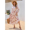 image:imageRVivimos Womens Long Sleeve Cotton VNeck Button Up Floral Print Boho Flowy Midi DressesWhitedusrypink