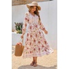 image:imageRVivimos Womens Long Sleeve Cotton VNeck Button Up Floral Print Boho Flowy Midi DressesWhitedusrypink