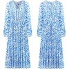 image:imageRVivimos Womens Long Sleeve Cotton VNeck Button Up Floral Print Boho Flowy Midi DressesWhiteskyblue