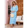 image:imageRVivimos Womens Long Sleeve Cotton VNeck Button Up Floral Print Boho Flowy Midi DressesWhiteskyblue