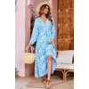 image:imageRVivimos Womens Long Sleeve Cotton VNeck Button Up Floral Print Boho Flowy Midi DressesWhiteskyblue