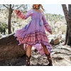 image:imageRVivimos Womens Long Sleeve Spaghetti Strap Floral Print High Low Hem Midi DressesPurple