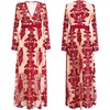 image:imageRVivimos Womens Long Sleeve V Neck Floral Embroidered Elegant ALine Maxi DressWine Red