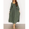 image:imageRVivimos Womens Puff Long Sleeve Maxi Dress Square Neck Elastic Empire Waist Swiss Dots Casual Flowy ALine Long DressesArmygreen