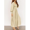 image:imageRVivimos Womens Puff Long Sleeve Maxi Dress Square Neck Elastic Empire Waist Swiss Dots Casual Flowy ALine Long DressesBeige