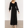 image:imageRVivimos Womens Puff Long Sleeve Maxi Dress Square Neck Elastic Empire Waist Swiss Dots Casual Flowy ALine Long DressesBlack
