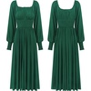 image:imageRVivimos Womens Puff Long Sleeve Maxi Dress Square Neck Elastic Empire Waist Swiss Dots Casual Flowy ALine Long DressesDark Green