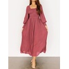 image:imageRVivimos Womens Puff Long Sleeve Maxi Dress Square Neck Elastic Empire Waist Swiss Dots Casual Flowy ALine Long DressesDark Pink