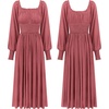image:imageRVivimos Womens Puff Long Sleeve Maxi Dress Square Neck Elastic Empire Waist Swiss Dots Casual Flowy ALine Long DressesDark Pink